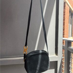 Salvatore Ferragamo Black Leather Crossbody Bag with Gold Hardware